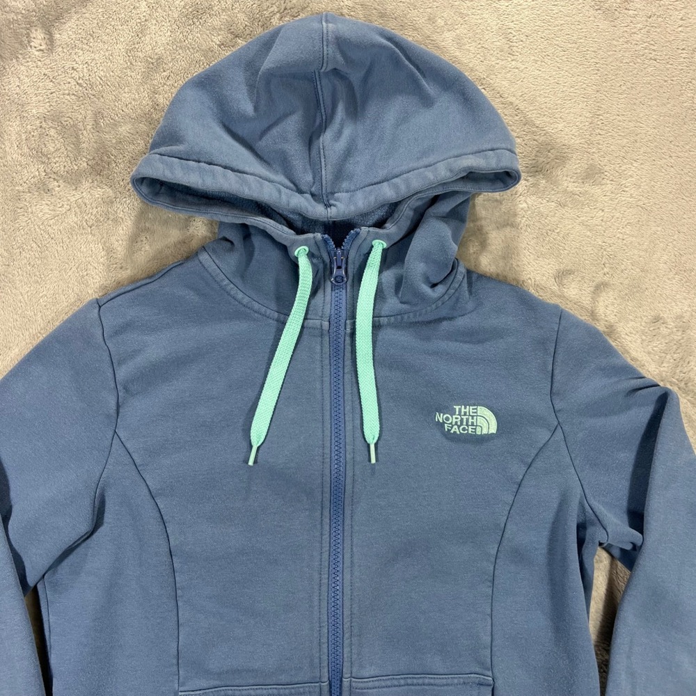 The North Face Full Zip Hoodie Womens M Blue Fleece Embroidered Logo Casual Hike